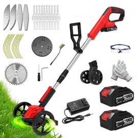 Electric Weed Wacker Eater Battery Powered, Cordless Weed Trimmer with 21V Battery Operated & Charger & 5 Types Blades, No-String Brush Cutter/Lawn Edger/Grass Trimmer for Garden Yard