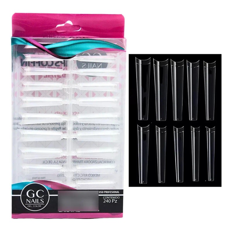 Tip Xxl Coffin 240pzs, Uñas Acrilicas , Gc Nails