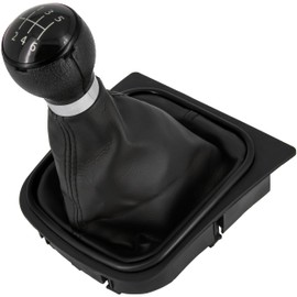 Gear Knob + Gear Stick Gaiter Set 6 Gears Suitable for VW Golf 5 + 6, 2003-2016, Plug & Play, Car Gear Lever Shift Gaiter, with Frame, Black