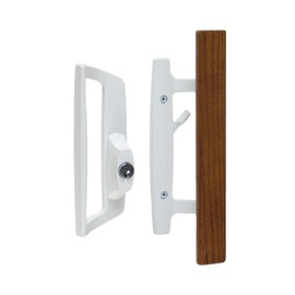 Bali NAI Sliding Glass Door Handle Set with Oak Wood Pull in White Finish, Includes Key Cylinder, Standard 3-15/16” CTC Screw Holes, 1-3/4" Door Thickness- for Left Hand Doors