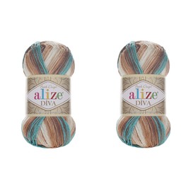 100% Microfiber Acrylic Yarn Alize Diva Batik Silky Effect Thread Crochet Art Lace Craft Lot of 2 skeins 200gr 766yds Hand Knitting Yarn (4603)