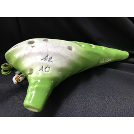 Focalink Professional 12 Holes Alto C Green Glaze W/Natural Crackles Ceramic Ocarina W/Hard-shell Case. Authenticity Proved by Engraved Identification Code on Each Piece! Linn's Arts Exclusive!