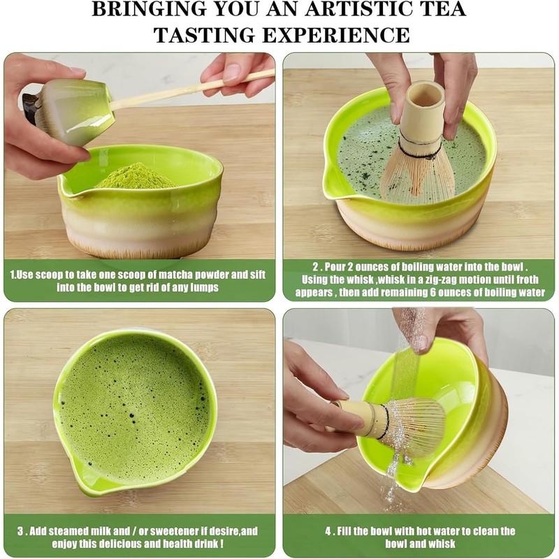 XIULIUU Matcha Tea Set, 4 Pcs Set Matcha Tool, Matcha
