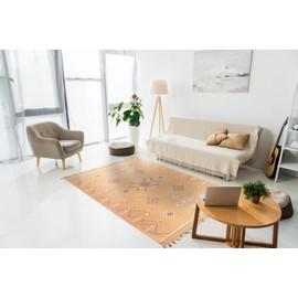 EORC Hand-Knotted Cotton Flat Weave Rug, Coral | Vibrant and Stylish Area Rug for Adding Comfort and Charm to Your Living Room, Bedroom, Office, or Home Décor