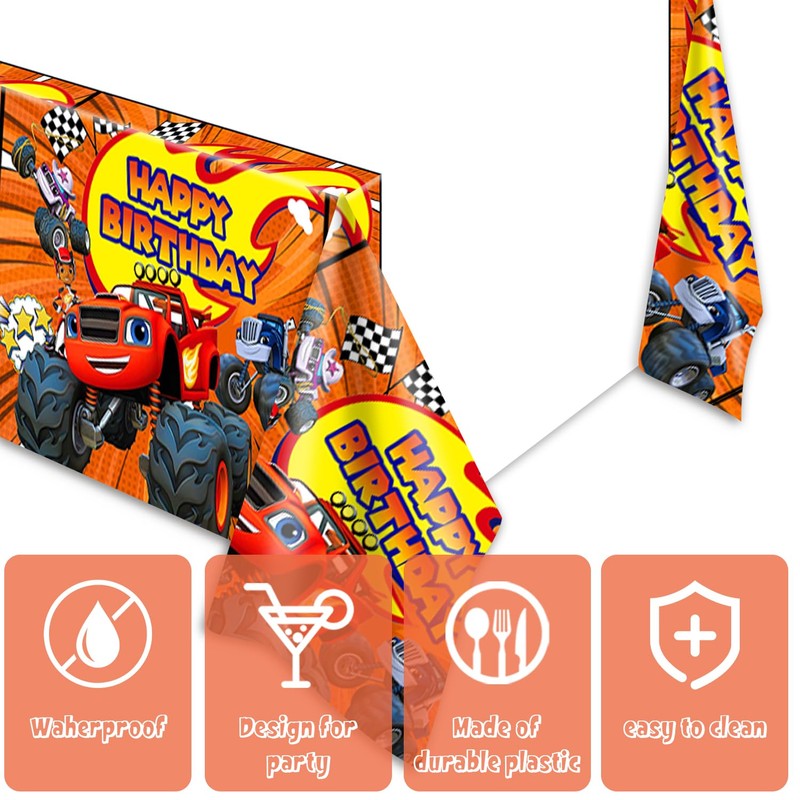 2Pcs Blaze and The Monster Tablecloth Disposable Tablecover Birthday Party
