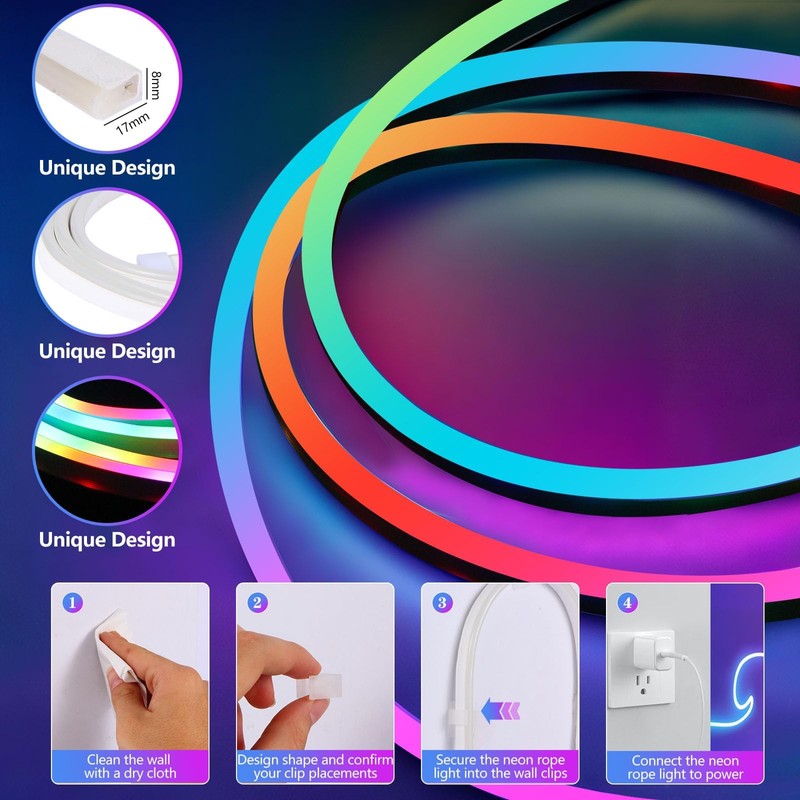 ENATECLITE Neon Strip Lights 5V USB Powered - 16.4FT Smart