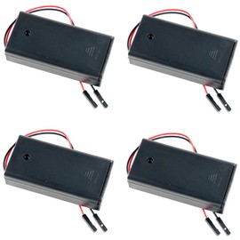 DIYmalls 3V 2 Cells AA Battery Holder Case Box with Cover ON/Off Switch Female Dupont Wire Cable Leads 130mm for DIY Electronics Project (Pack of 4)