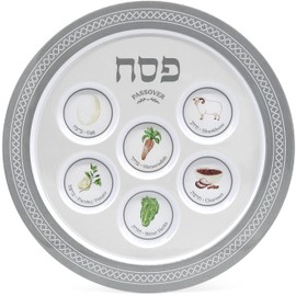 The Dreidel Company Passover Classic Silver Seder Plate, Melamine Silver Design Passover Seder Plates, Traditional Kaarah For Pesach 12" (Single)