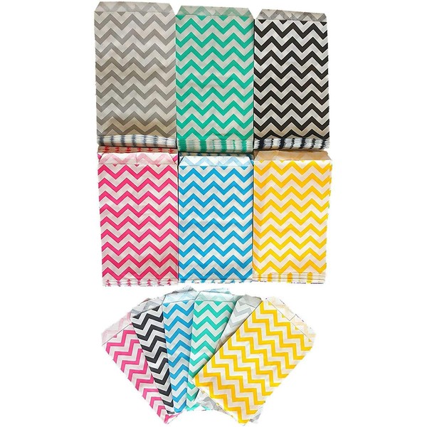 50 Bags Flat Plain Paper or Patterned Bags for candy, cookies, merchandise, pens, Party favors, Gift bags (6" x 9", Mixed Chevron)