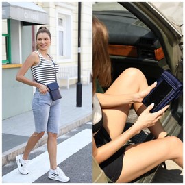 befen Touch Screen Phone Bag, Real Leather Cell Phone Purse Wallet, Small Clear Window Touchscreen Cross Body Mini Shoulder Bags with Long Strap and Key Ring - Fit Phone Less 6.5 Inch