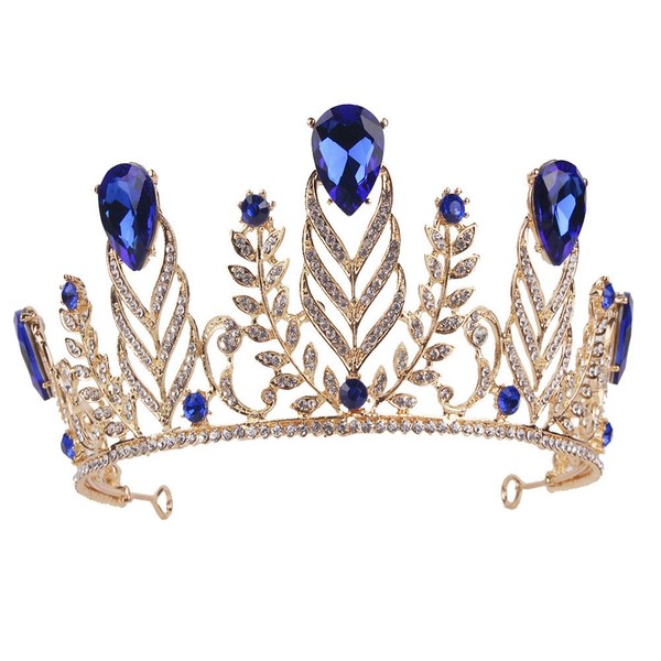 Minkissy Bridal Wedding Crown Rhinestone Crystal Bridal Headband Luxury Hair Accessories (Blue)