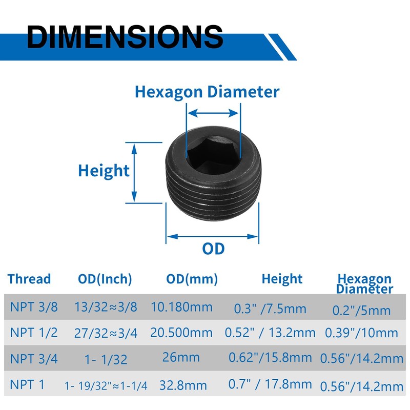 LifCratms 1" Male NPT Plugs, Carbon Steel Pipe Fitting, Countersunk