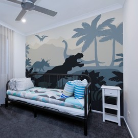 Alwayspon Peel and Stick Fabric Wall Mural Sticker, Self-adhesive Landscape Wallpaper for Living Room Bedroom Nursery Room Decor, Dinosaur Mountain