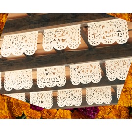 Off White Papel Picado Dia de Los Muertos Altar, Day of the Dead banner, Paper Party Decoration, Mexican Calaveras 5 Pack|Tissue Paper