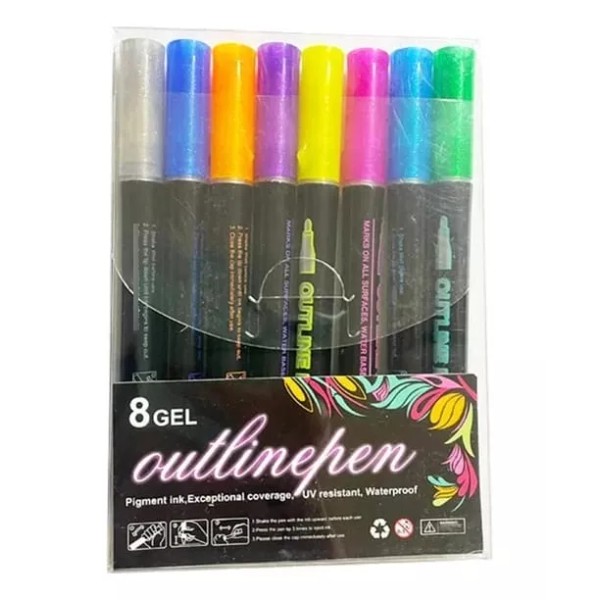 KFMX Plumon Metálico Con Contorno De Doble Linea 8 Colores