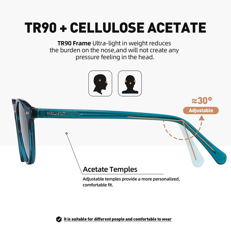 H HELMUT JUST Sunglasses for Men Women Polarised Lens Round