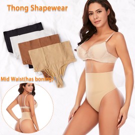Werena Tummy Control Thong Shapewear for Women Seamless Shaping Thong Panties Body Shaper Underwear(01# Black+Beige 2 pack,Small)