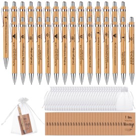 PIAOPIAONIU 90 Pcs Bible Verse Pens Wooden Christian Pen Bulk with Scripture Inspirational Cards Organza Bags Retractable Motivational Bamboo Ballpoint Pen for Office School Supplies Writing Gifts