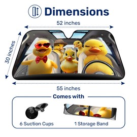 GENANY Cute Duck Group Windshield Sun Shade for Car SUV Truck (55x30 Inches), Sun Shade Windshield, Shades for Front Windows, Sunshade for Car Windshield, Protector Blocks UV