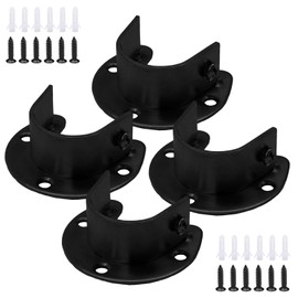Biaungdo 1-1/4 Inch Stainless Steel Closet Rod End Supports, 4 Pcs Black Heavy Duty Wardrobe Rod Brackets Closet Pole Sockets Flange Rod Holder, U-Shaped