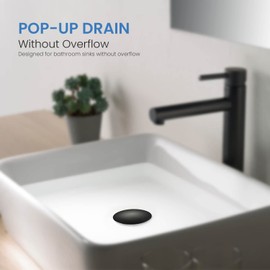 KIBI Pop-Up Drain Stopper for Bathroom Sink Without Overflow | Full Cover Design Lavatory Vanity Drain | Durable Solid Brass Construction for Long-Lasting Performance (Matte Black, KPW103)