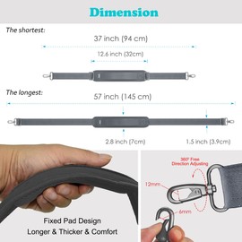 Shoulder Strap, ZINZ 57" Padded Adjustable Shoulder Bag Straps Replacement for Bags with D-Ring (Dark Gray)