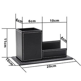 Leather Pen Pot Pen Cup Black Desk Pen Pencil Holder and Business Cards Holder Stand Display Tidy Organiser Desktop Storage Box Case with Anti-Slip Base Business Office Supplies