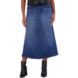 Savi Parker Denim Maternity Maxi Skirt with Pockets –Fall Maternity Clothes- A Line Maternity Jeans Over The Belly Long Pregnancy Denim Skirt (L, Marina Wash)