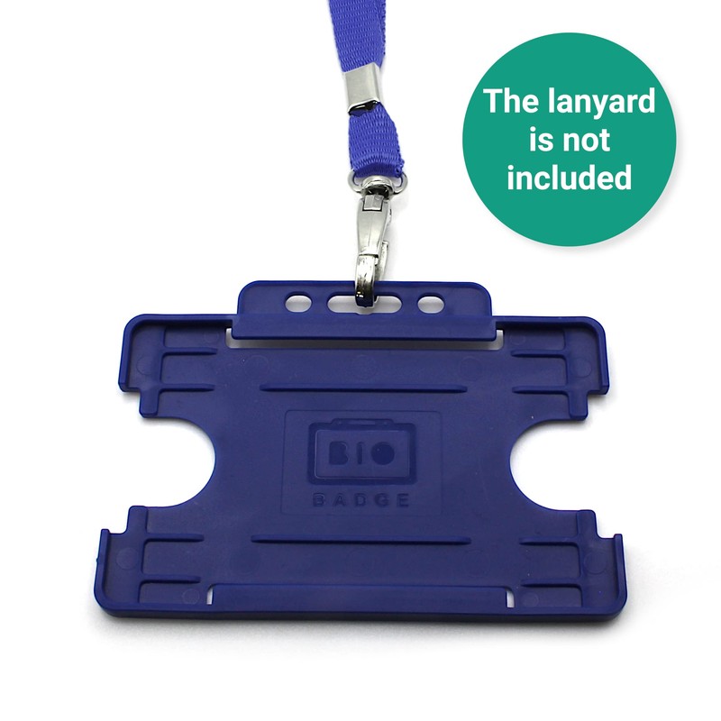 10 x Mid Blue BioBadge Landscape ID Card Holders Open-Faced