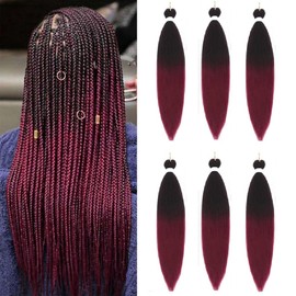 Pre Stretched Braiding Hair Red Braiding Hair Extensions for Braids 26 Inch 6 Packs Yaki Textured Crochet Synthetic Hair Hot Water Setting Crochet Extensions (26 Inches, Red #)