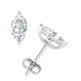 2CT Moissanite Stud Earrings, D Color VVS1 Clarity Marquise Cut Lab Grown Diamond Moissanite 14K White Gold Plated Sterling Silver Moissanite Push Back Earrings For Women