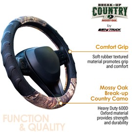 Mossy Oak Steering Wheel Cover with Comfort Grip; Heavy Duty 600D Oxford Material with Mossy Oak Break-up Country Camouflage; Fits Sedans Compact SUVs Mini Vans with Steering Wheel Size 14.5" to 15"