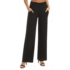Urban CoCo Women's Solid Wide Leg Palazzo Lounge Pants Casual Straight Leg High Waist Stretch Pants (Black, L)