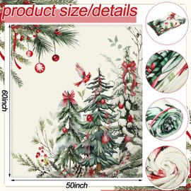 Mindsoft Christmas Tree Blanket Christmas Balls Pine Needles Pine Cardinal Bird Fuzzy Plush Flannel Cozy Blanket Winter Christmas Decor for Home Couch Bedding Room