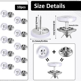 10 Set 11.5mm/0.45" No Sewing White Shirt Buttons, 4-Hole Button Pins for Jeans No Tools Detachable Metal Pants Button Tightener Reusable Multi-Purpose Resin Cover up Buttons for Clothes