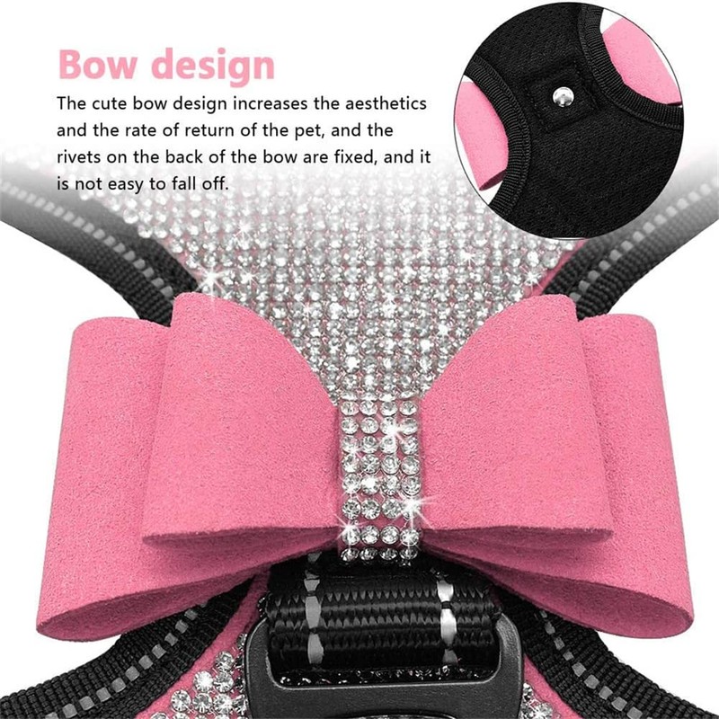 Rhinestone Dog Harness Bowtie,Reflective Cute Bling Sparkling Soft Diamonds Cat
