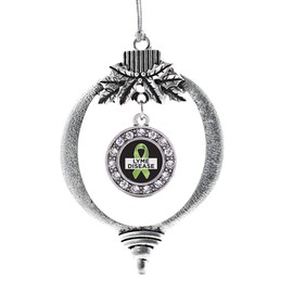 Inspired Silver - Lyme Disease Support and Awareness Charm Ornament - Silver Circle Charm Holiday Ornaments with Cubic Zirconia Jewelry