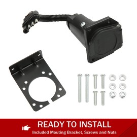 MITZONE - Adaptador de luz de remolque plano de 4 vías a 7 vías de hoja redonda de cableado conector de enchufe inverso con soporte de montaje y tornillos tuercas para camión RV de lado a remolque