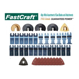 42pc Oscillating Tool FastCraft Multi Tool Set Model 86225-1 (5.0Amp PEAK POWER Rated 2.4A/Keyless/6 Speeds/3-4 Angle Cutting) +40pc Blades +Tote BULK