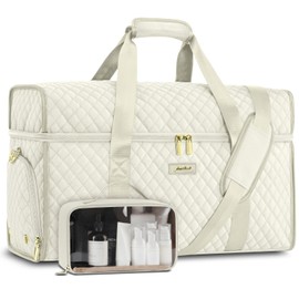 Weekender Travel Duffle Bag for Women: Overnight Bags with Shoe Compartment Carry on Bags for Airplanes with Toiletry Bag Weekend Yoga Gym Bag with Wet Pocket Beige