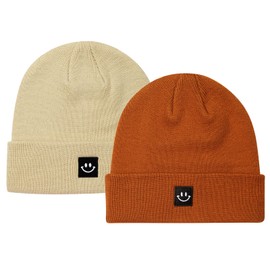 Women Men Soft Warm Apricot Beanie/Dark Orange Beanie 2 Packs