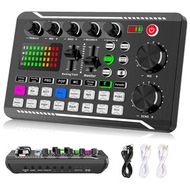 GRARRO F998 Live Sound Card Audio Mixer Podcast, Voice Changer for Sound Effects Board for Microphone Karaoke