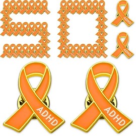 CrateGurus Co. 50 Pcs ADHD Awareness Pins Bulk Orange Ribbon Awareness ADHD Lapel Pin ADHD Survivor Pins Orange Awareness Items Bulk ADHD Awareness Gifts ADHD Orange Support Products