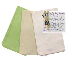 hobbymio.it 3 Pieces Kitchen Towels for Embroidery with Cross Stitch with 3 Yarn Balls and Embroidery Pattern, Set of 3 Tea Towels with Aida Fabric + 3 Yarn Skeins + 1 Alphabet Pattern (Mix 2)