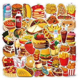 50Pcs Food Stickers, Cute Food Stickers for Kids, Kids Water Bottle Stickers Pack, Waterproof Vinyl Stickers for Water Bottle Laptop Scrapbook Party Supplies(Food)