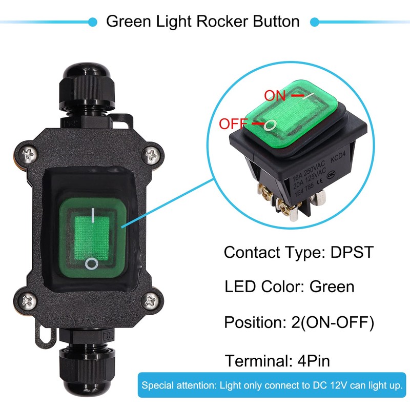 Hmknana IP67 Waterproof Inline Cord Switch 12V DC 20A DPST