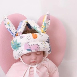 Premium Baby Safety Helmet - Soft Cotton Adjustable Headgear for Toddler Head Protection - Anti-Fall Pad for Learning to Walk (White with Dinos)