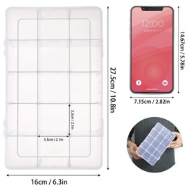 SGHUO 2 Pack15 Large Grids Organizer Box for Washi Tape, 15 Compartments Plastic Storage Box with Dividers for Ribbon, Crafts, Art Supply, Sewing, Thread, 10.9X6.5X2.2inch