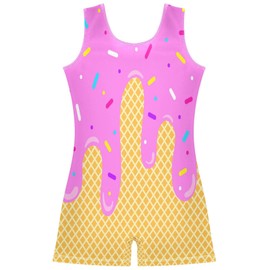 JULYTO Girls Gymnastic Leotards Ice Cream Tumbling Outfits for Girls with Shorts Waffle Or Cone Dance Unitards Active Biketards Size 7-8