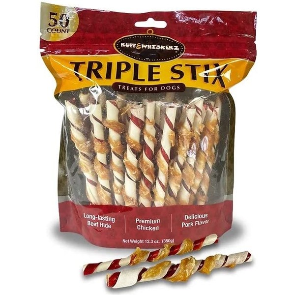 KTR Ruff & WHISKERZ Triple Stix Rawhide Treat for Dog
